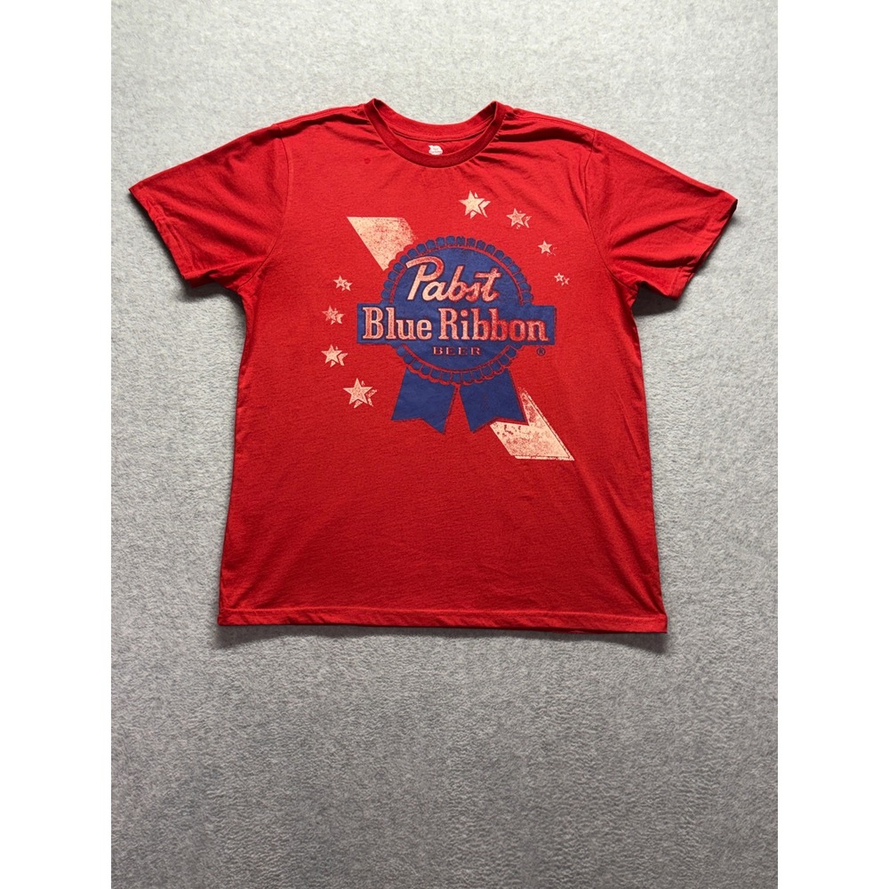 Bioworld Pabst Blue Ribbon PBR Beer Graphic T-Shirt Mens Large Red Logo